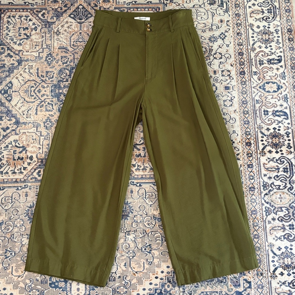 MADEWELL Cropped Khaki Green High-Waist Trousers